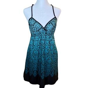 Y2K Apt 9 Intimates Womens Floral Lace Racerback Slip Dress Teal Babydoll Medium